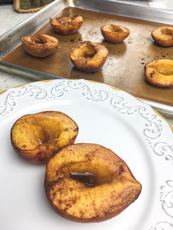 5-Ingredient Baked Balsamic Peaches with Fresh Maple Whipped Cream