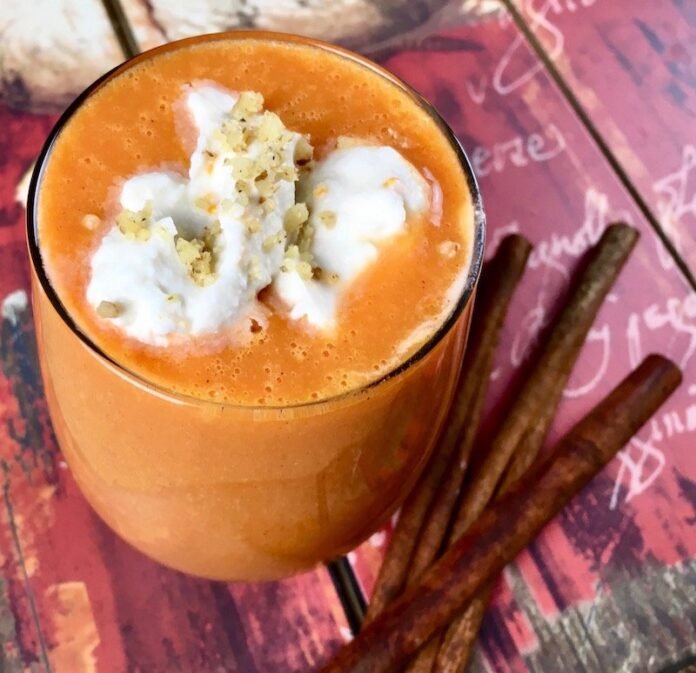 Indulgent Carrot Cake Smoothie with Coconut whipped Cream