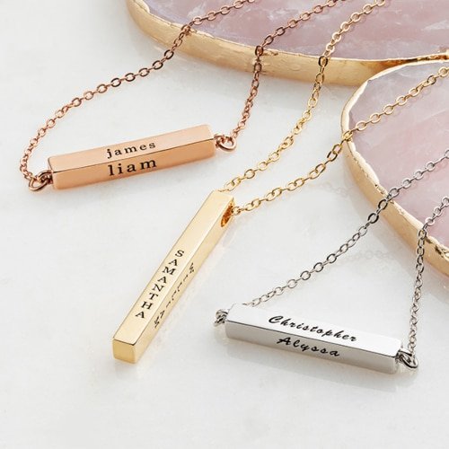 The Perfect Mothers' Day Gifts For Seniors: Show Appreciation In Style 21 Limoges Jewelry personalized family keepsake with the 14K Gold Plated Vertical 4-Sided Engraved Family Name Necklace.