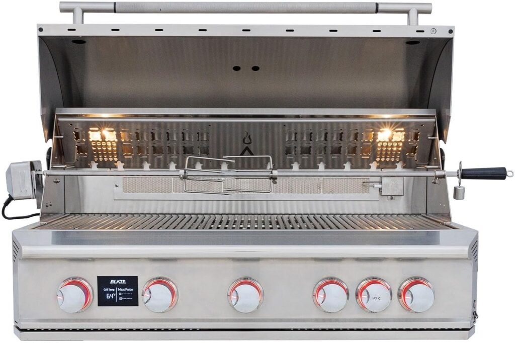 Blaze LTE PRO 40 Inch 5 Burner Built In Natural Gas Grill with Rear Infrared Burner Rotisserie Kit