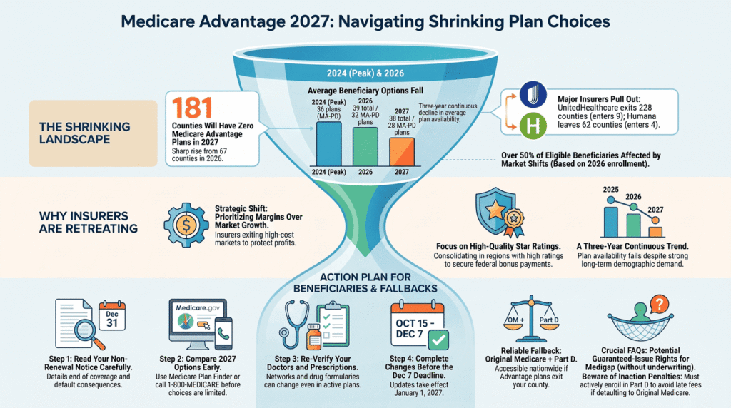 181 Counties Will Have Zero Medicare Advantage Plans in 2027 — Is Yours One of Them? 1 medicare advantage 2027 update infographic